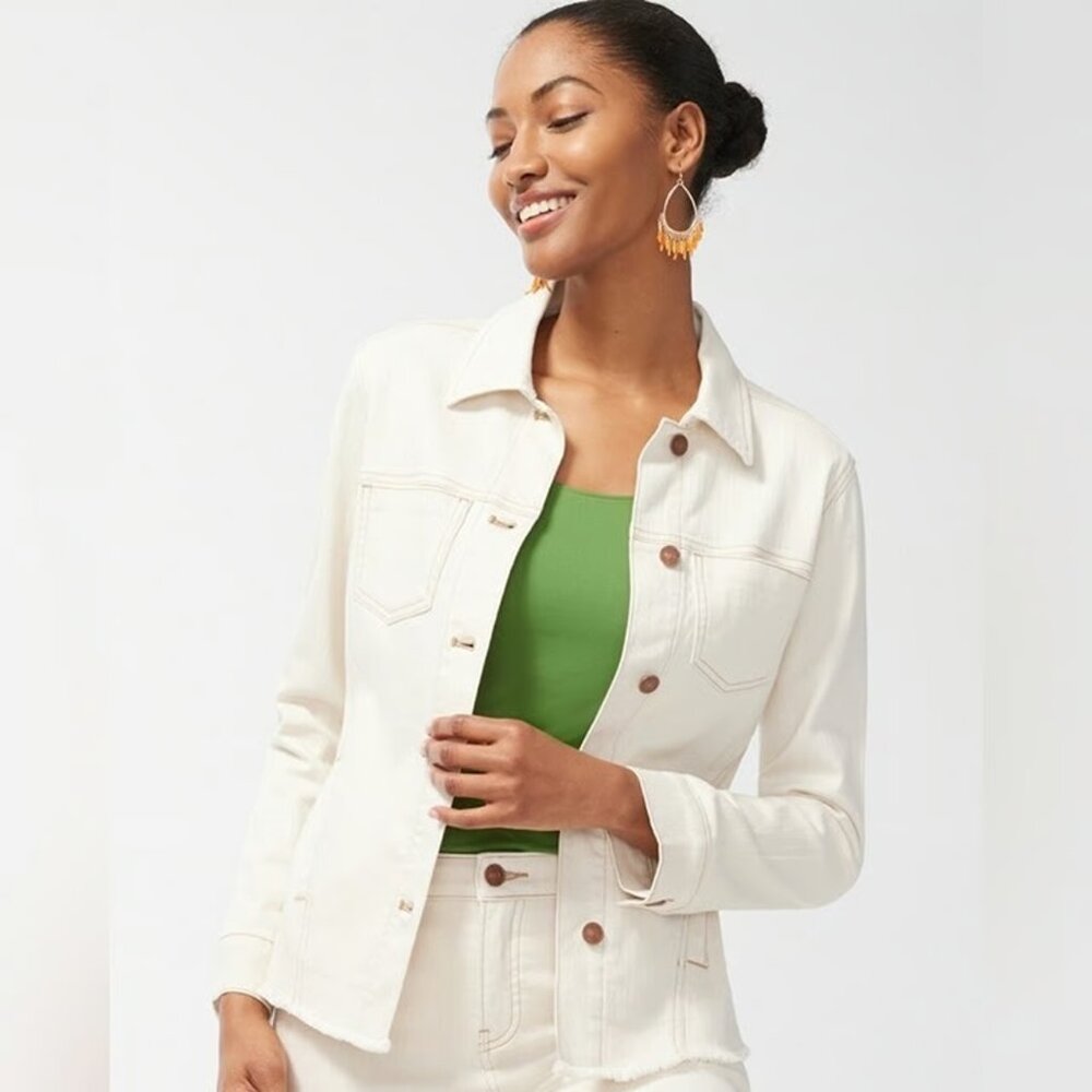 Chico's Neutral Shine Denim Jacket, Chico's size 0, Like New